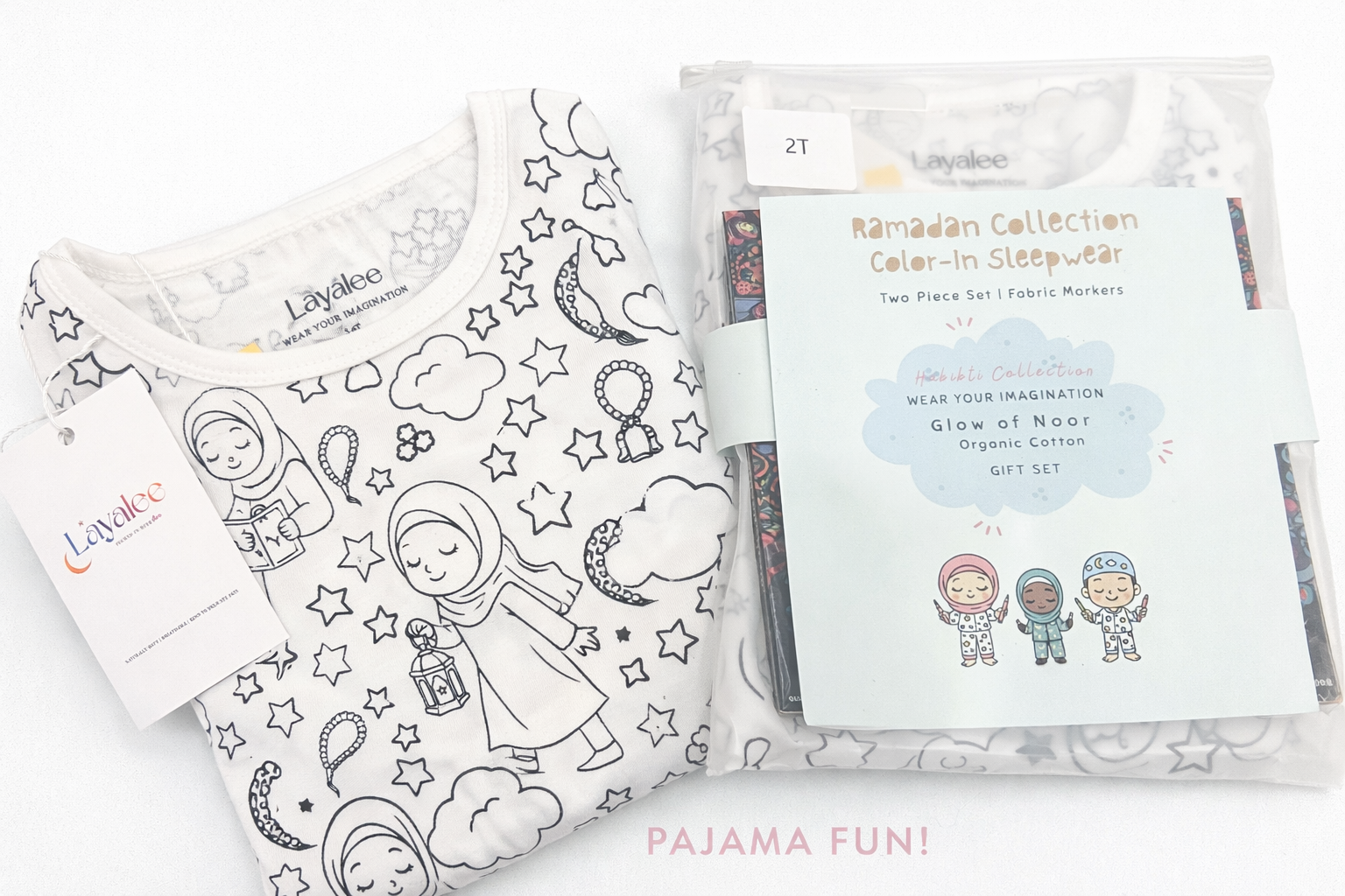 Eid al-Fitr Pajamas for Kids – Glow of Noor Color-In Gift Set | Layalee