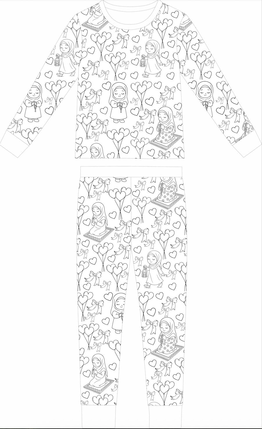 Color in Pajama set with heart and prayer themed design 
